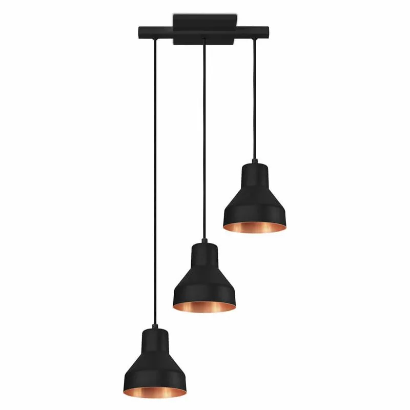 Pendente Viena 130 3 Lâmpadas Preto Cobreado Kin Light